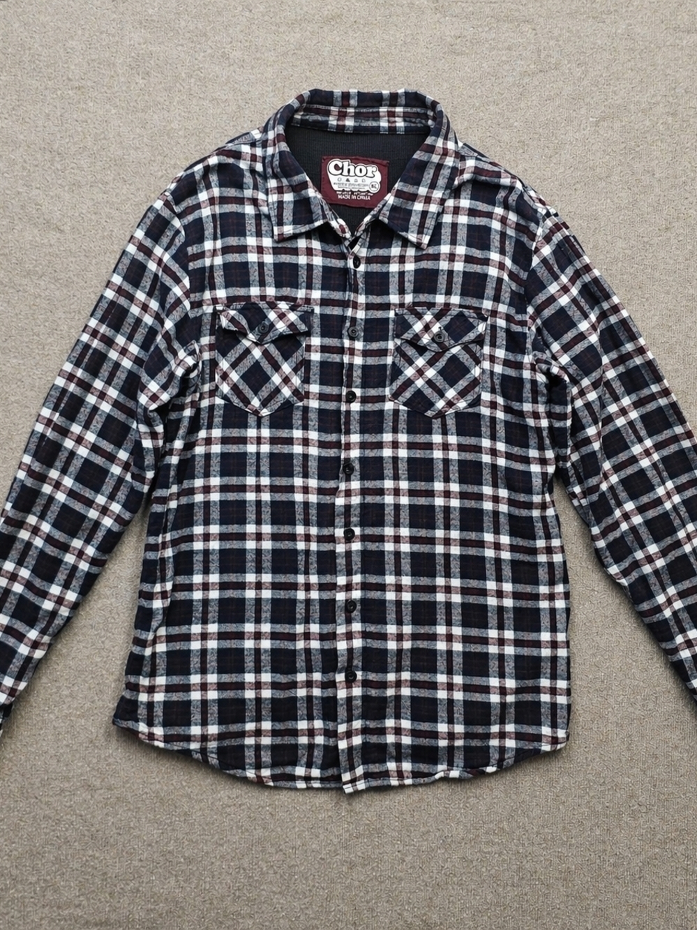 Chor XL Lined Flannel Shirt Plaid Button Front Heavy Cotton Workwear